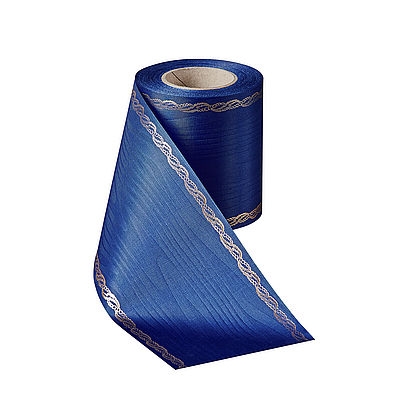 Präge-Moiré Enzianblau mit Rand Perlenkette in Gold