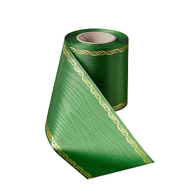 Präge-Moiré Jägergrün mit Rand Perlenkette in Gold