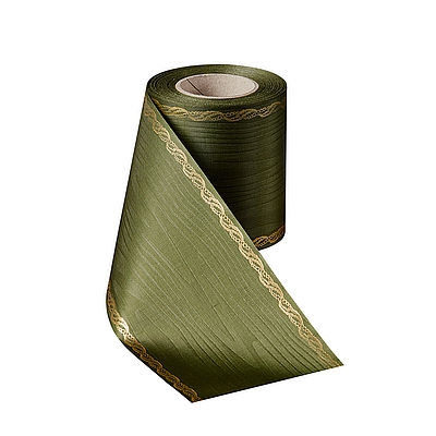 Präge-Moiré Moosgrün mit Rand Perlenkette in Gold