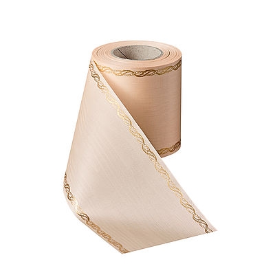 Präge-Moiré Beige mit Rand Perlenkette in Gold