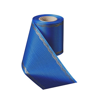 Präge-Moiré Stahlblau mit Rand Perlenkette in Gold